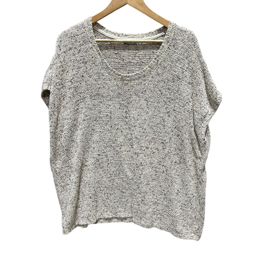 J Jill Womens Size 2X Cap Sleeve Heathered Cream Gray Purple  Classic Sweater